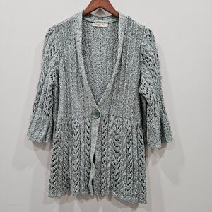 A. Giannetti Womens Chunky Knit Cardigan Sweater 1X Gray Festival Cottagecore